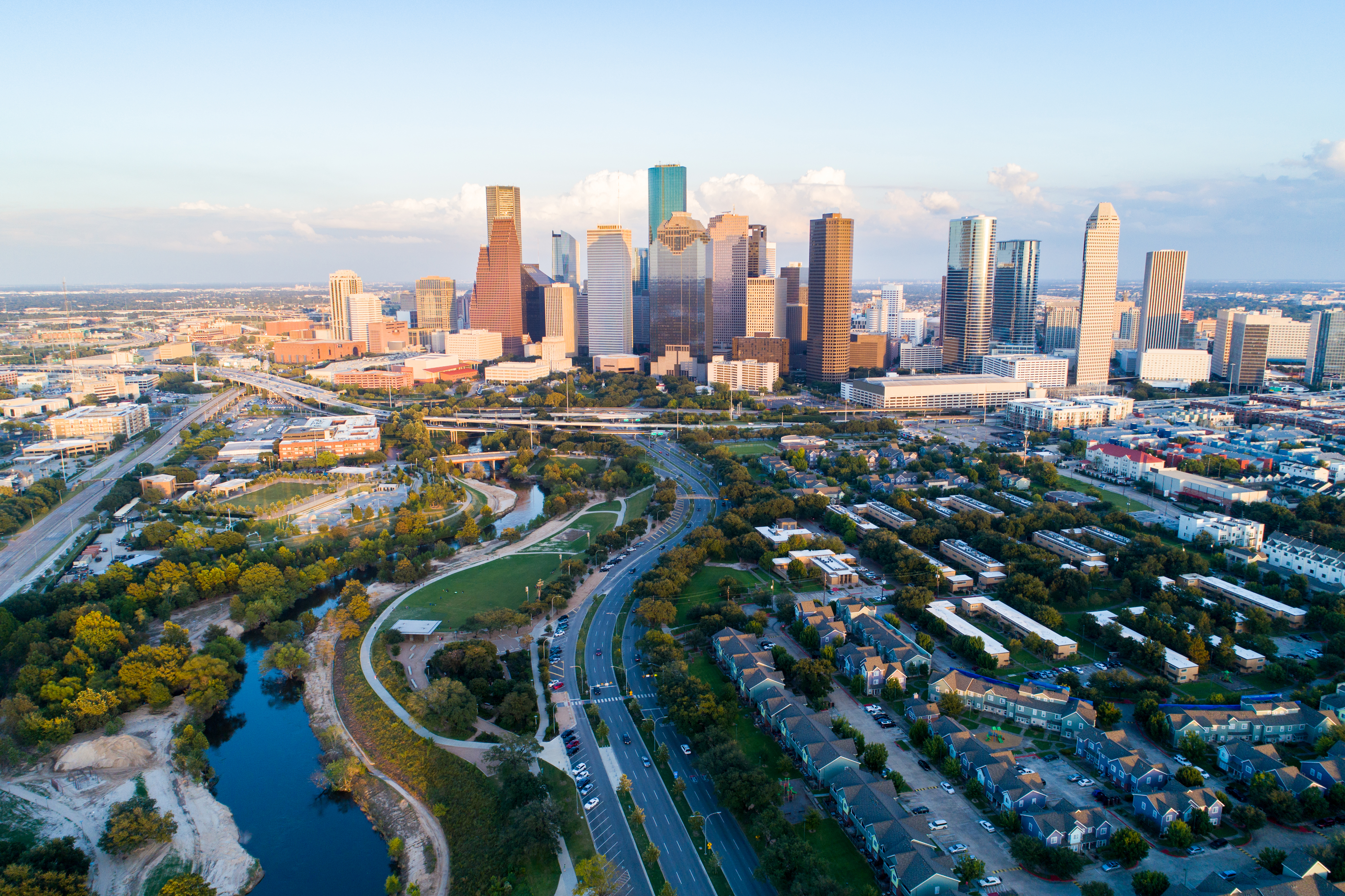 Overhead view of Houston skyline