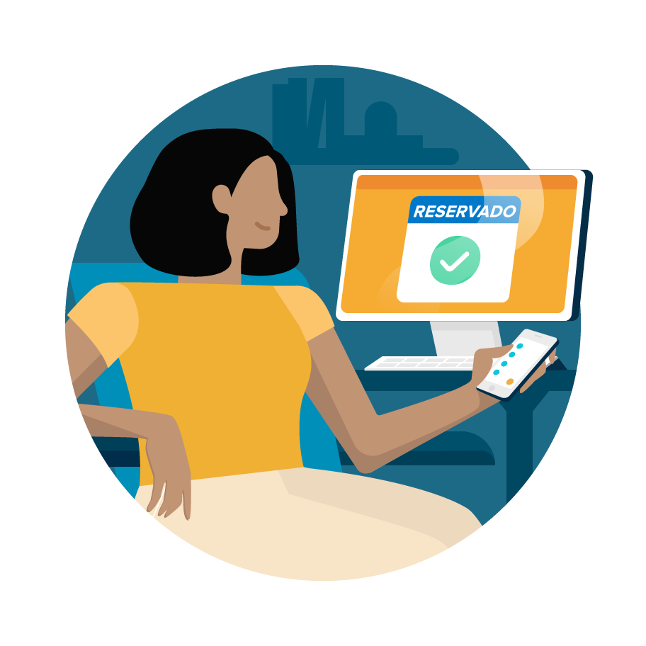 Woman booking trip using phone and computer