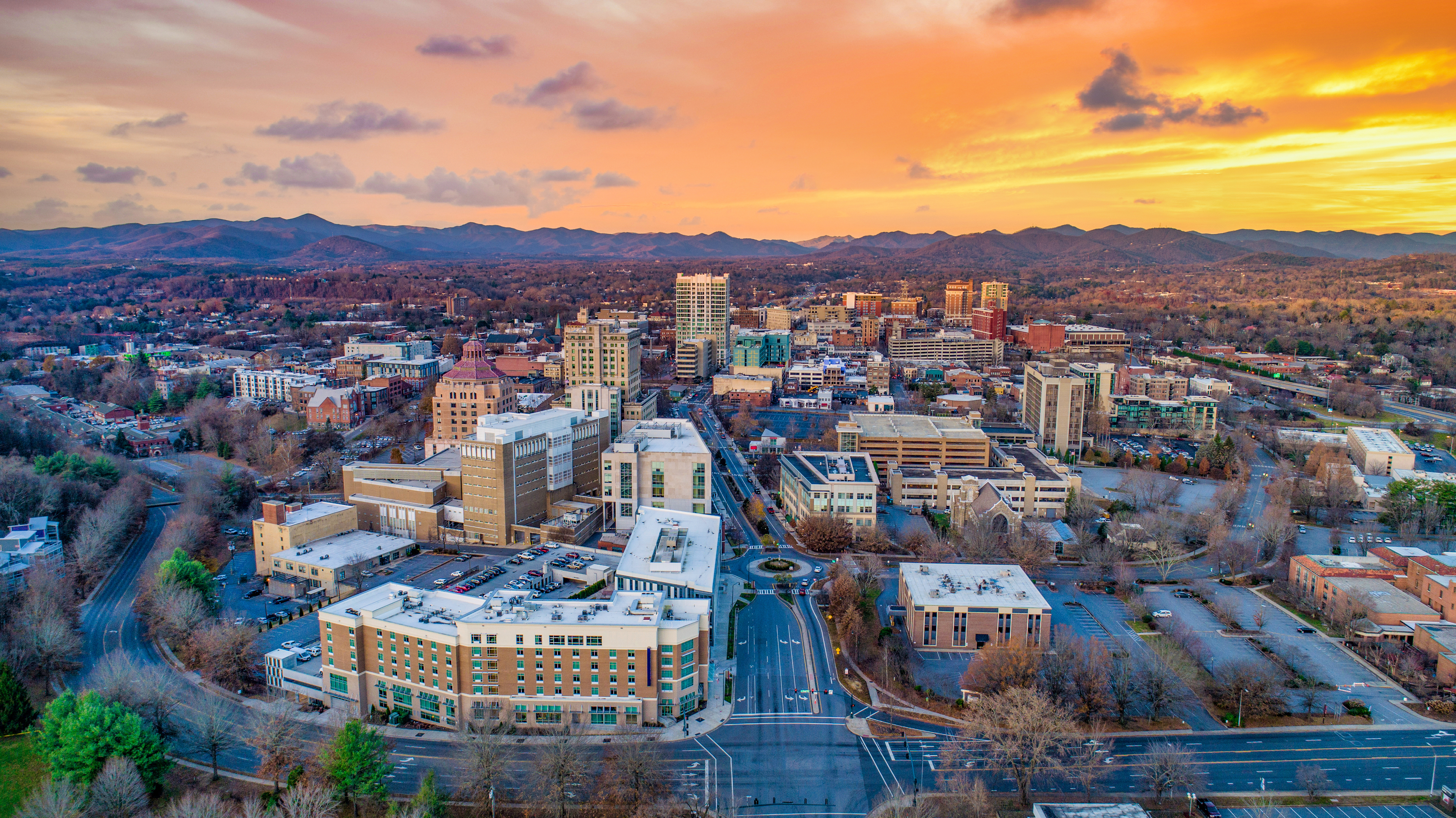 Asheville skyline at sunset