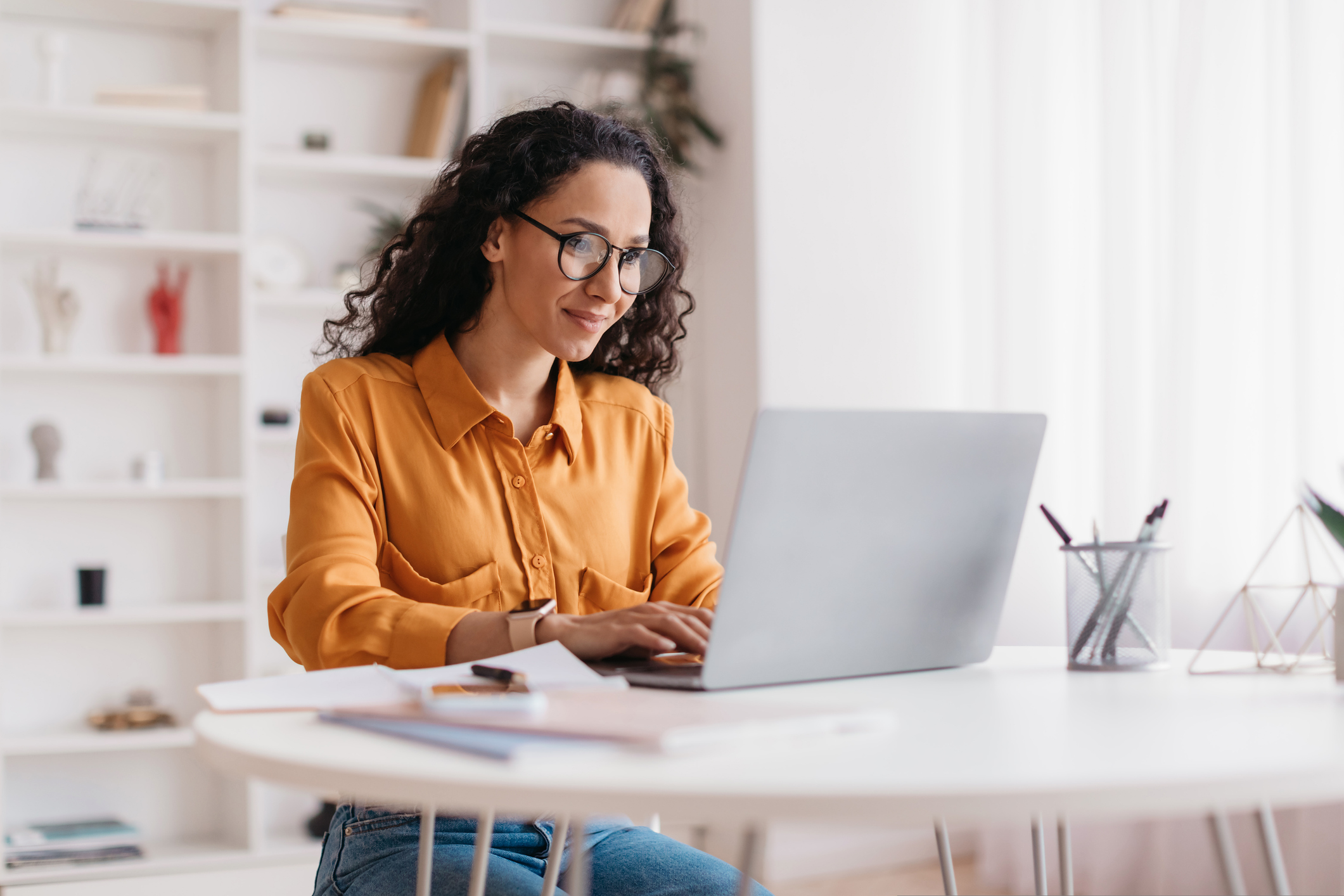 person looking at computer