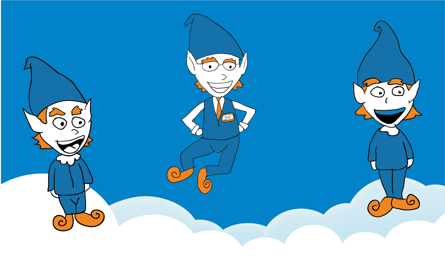 Illustration of 3 TripIt elves among the clouds