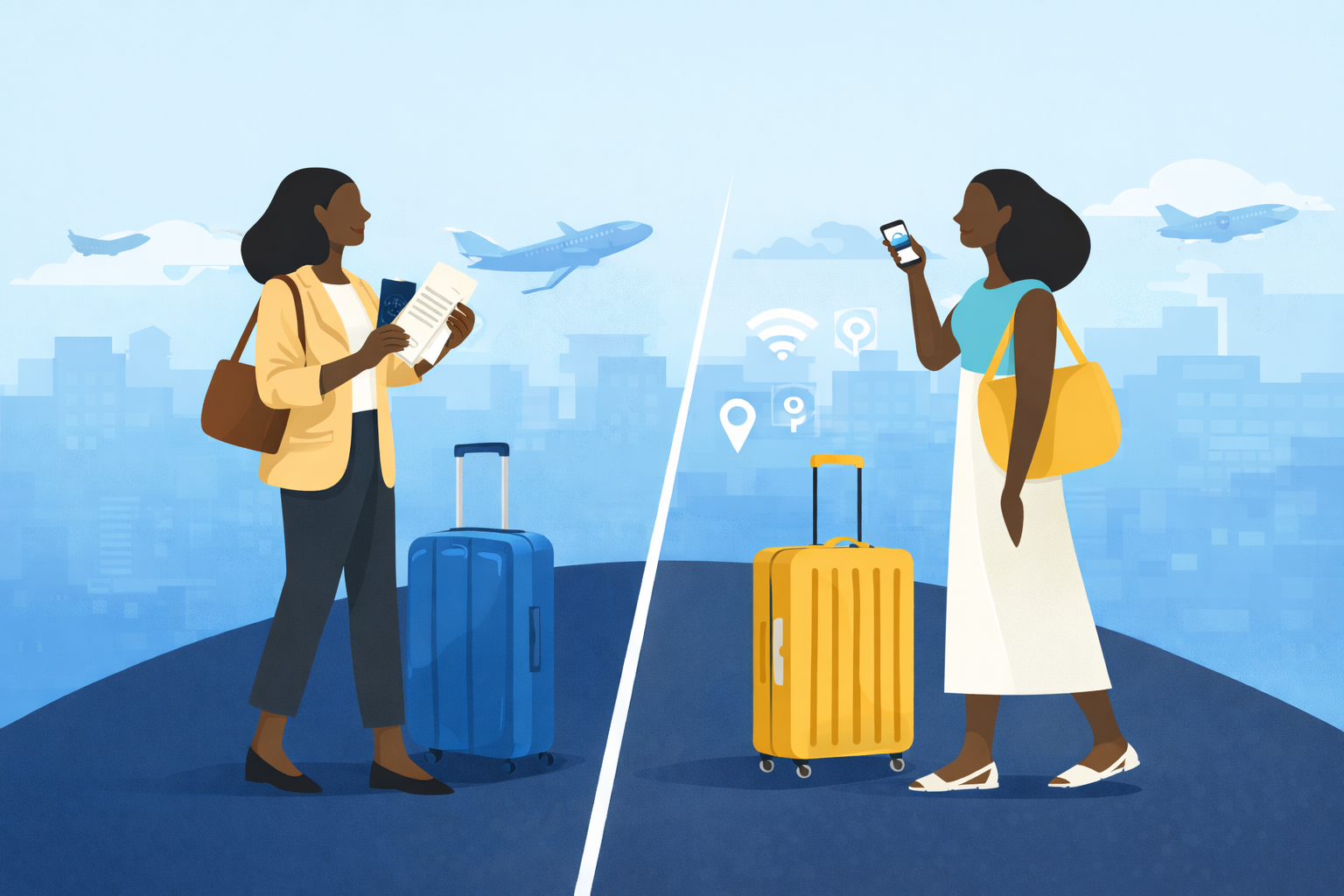 illustration of two people traveling