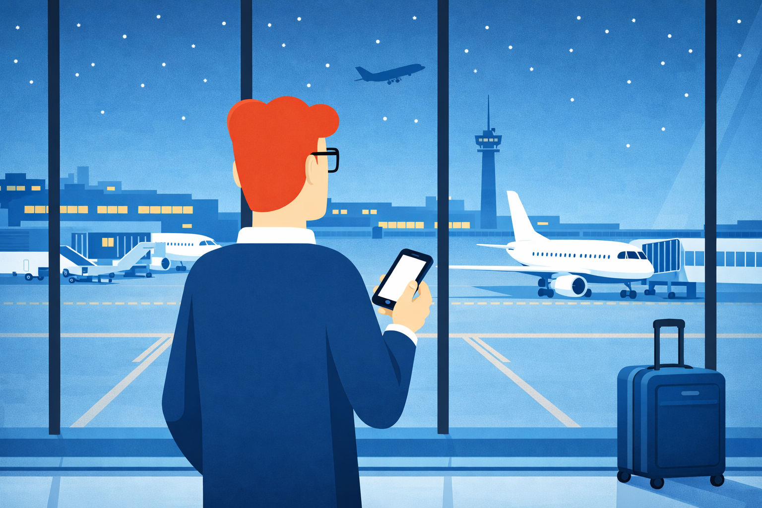 illustration of person at airport 