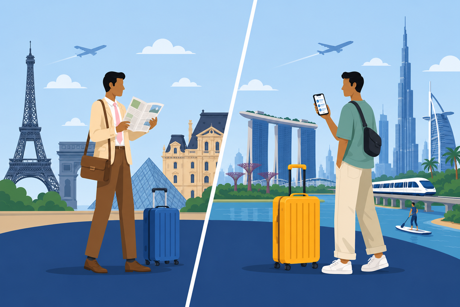 illustration of two people traveling
