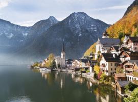 lakeside town in autumn 