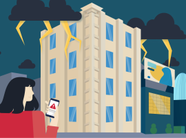 person amidst city buildings