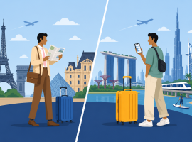 illustration of two people traveling