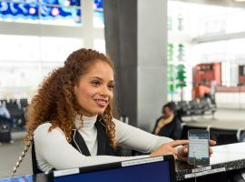 person at check-in counter