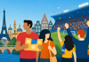 illustration of two people traveling soccer match