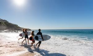 group of friends at the beach