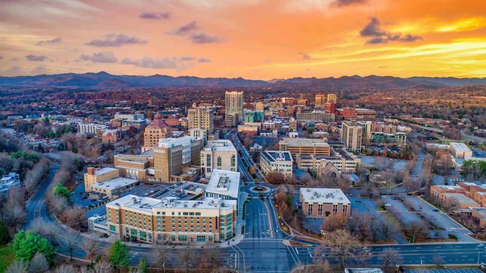 Asheville skyline at sunset