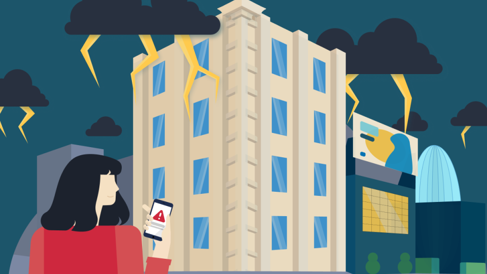 person amidst city buildings