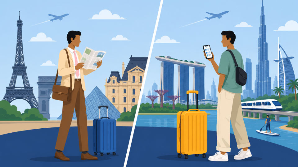 illustration of two people traveling